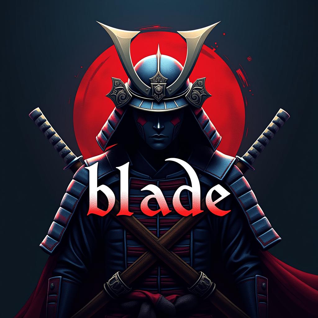  design a logo, emblem logo, with the written text ‘blade’, samurai theme, red and blue. hyperrealistic, full body, detailed clothing, highly detailed, cinematic lighting, stunningly beautiful, intricate, sharp focus, f/1. 8, 85mm, (centered image composition), (professionally color graded), ((bright soft diffused light)), volumetric fog, trending on instagram, trending on tumblr, HDR 4K, 8K