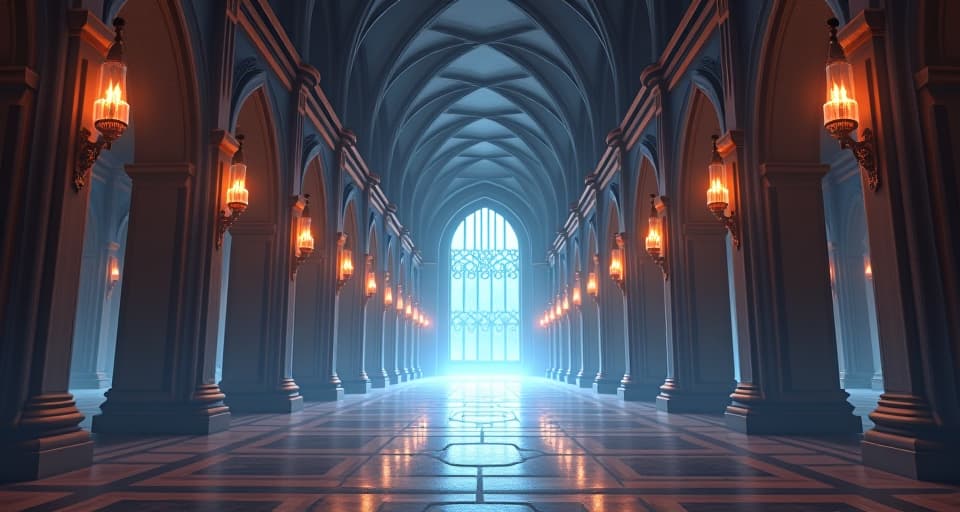  majestic hall of history, echo of a name, ancient scrolls, translucent arches, radiance and continuity.. the style is digital art illustration,highly detailed, whimsical,magical, dreamlike atmosphere, realism and fantasy blend, smooth, glossy textures,luminous quality, wonder and enchantment.