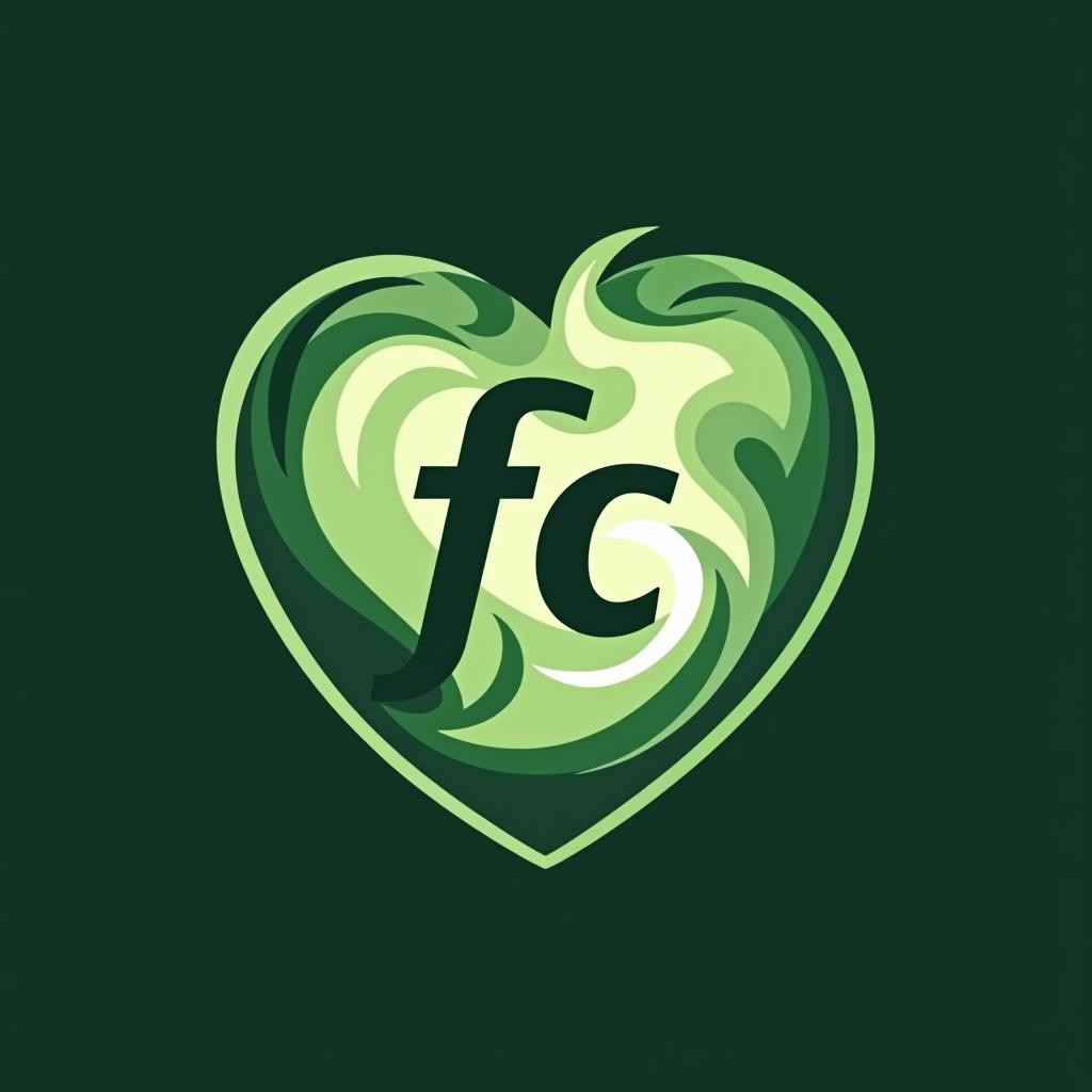  design a logo, logo di colore verde con sfumature di forma di un cerchio con dentro le iniziali fc, with the text 'fc'.