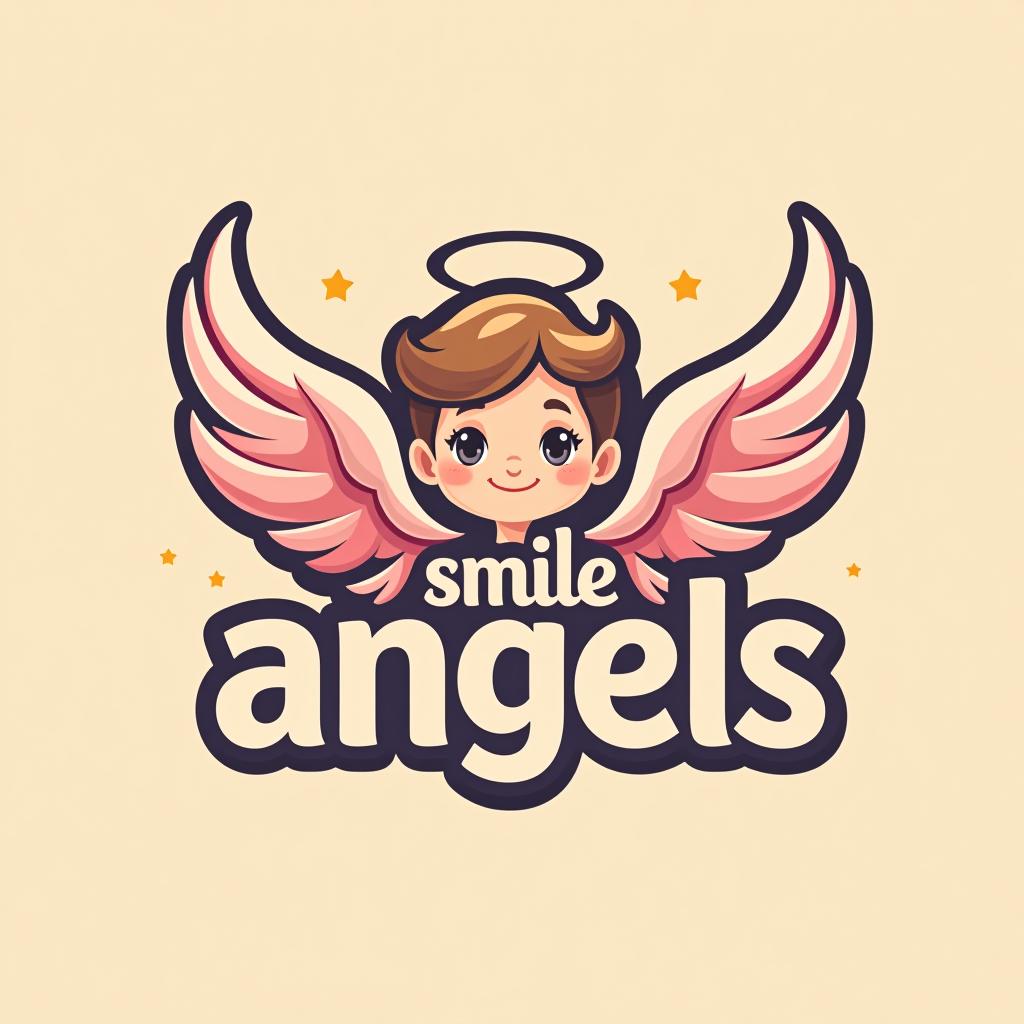  design a logo, in a threedrender style. 水彩スタイル、シンプルなロゴ、白背景、かっこいい、シンプル。, with the text 'smile angels'.