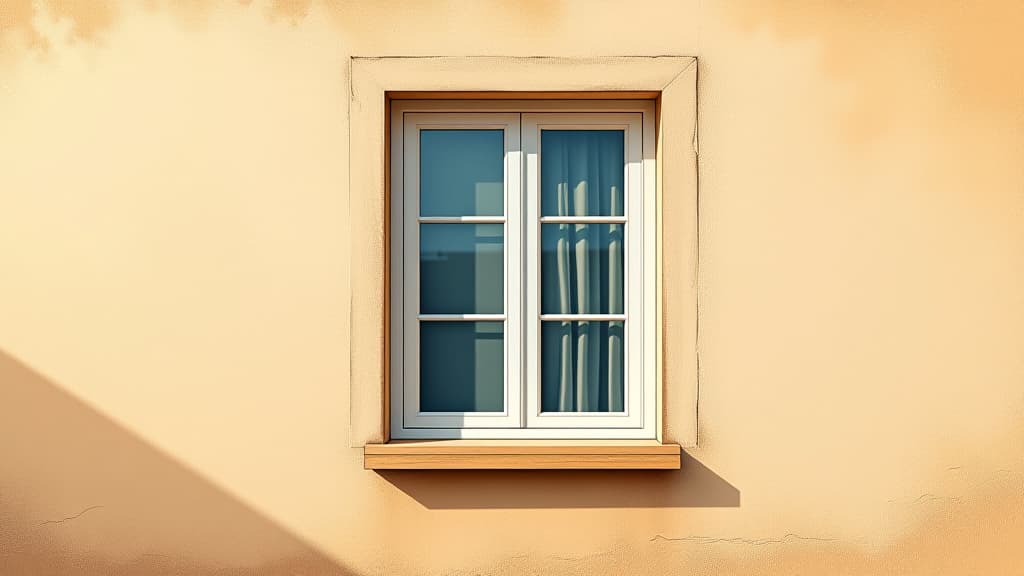  on the freshly painted wall of a house there is a single closed window. illustration for cover, card, postcard, interior design, banner, poster, brochure or presentation.