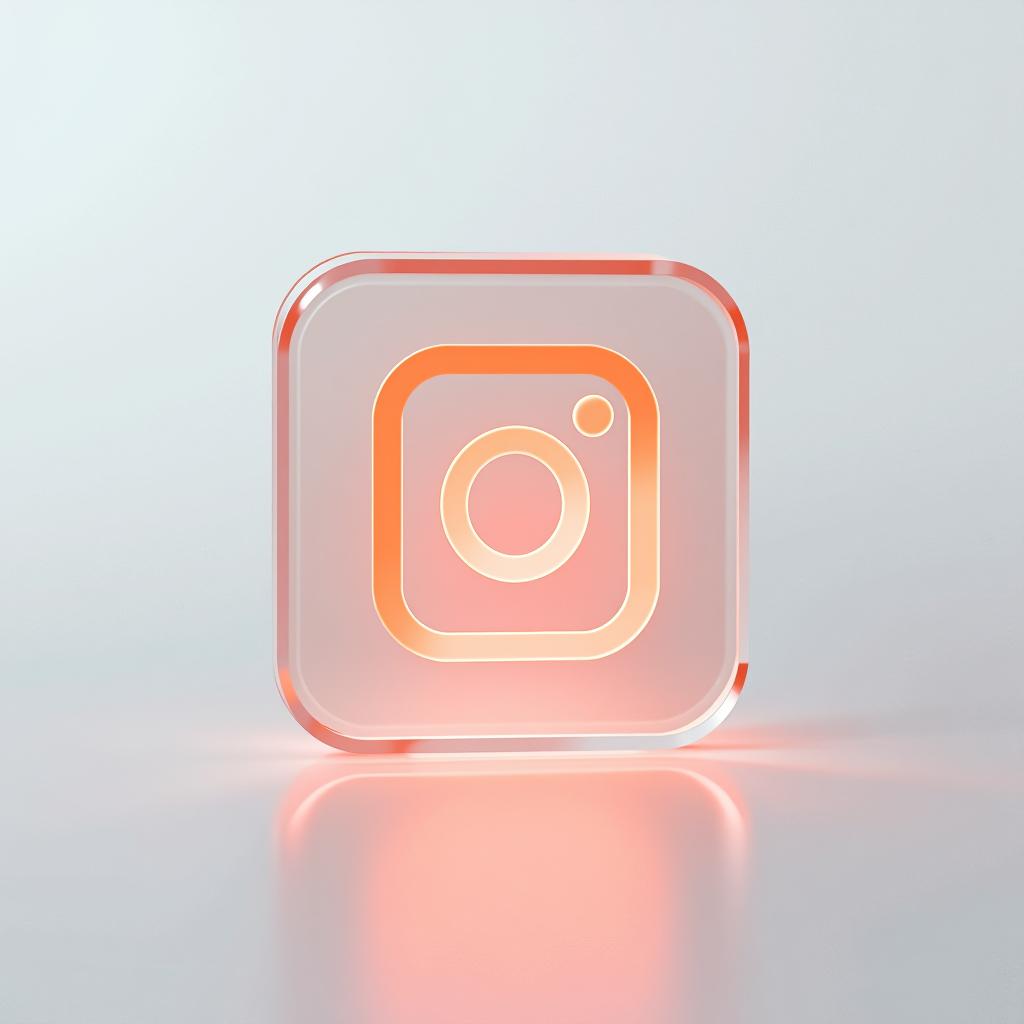  {[transparent instagram]} small icon, peach gradient, white background, frosted glass, transparent sense of science and technology, ultra minimalist appearance, bright color, studio lighting, peach and white background, industrial design, a wealth of details, ultra high definition, dribble, pinterest, ray tracing, isometric view, blender, c4d, oc renderer seed 3062166470 v 6.0 style raw, [[side view]] glowing from the inside