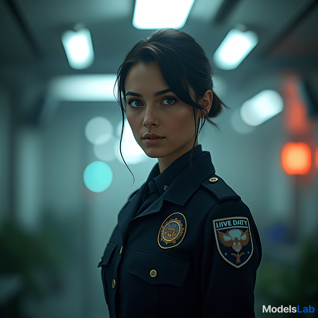  portrain of female pilice officer, realistic, stock photo, looking to camera, bright office,  hyperrealistic, full body, detailed clothing, highly detailed, cinematic lighting, stunningly beautiful, intricate, sharp focus, f/1. 8, 85mm, (centered image composition), (professionally color graded), ((bright soft diffused light)), volumetric fog, trending on instagram, trending on tumblr, HDR 4K, 8K