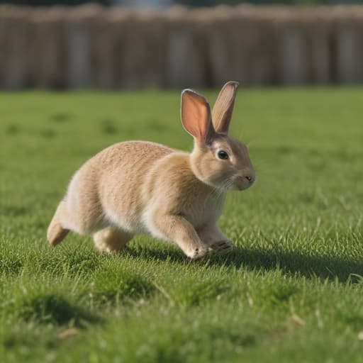 A rabbit running across a field.