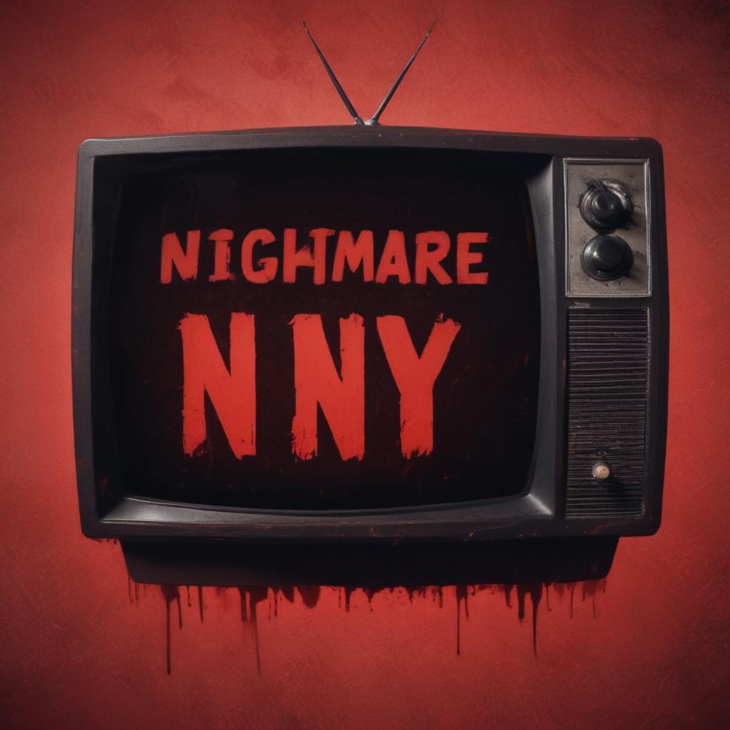 Profile photo of a horror channel with the name “ Nightmare TV “ Red letters and retro background No character