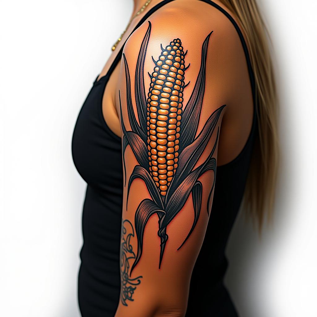  honey corn web for armhoney corn web for arm. generate a professional tattoo illustration. the tattoo should be isolated and centered. place the tattoo in the center on a solid white background. tattoo with hyperrealistic, full body, detailed clothing, highly detailed, cinematic lighting, stunningly beautiful, intricate, sharp focus, f/1. 8, 85mm, (centered image composition), (professionally color graded), ((bright soft diffused light)), volumetric fog, trending on instagram, trending on tumblr, HDR 4K, 8K