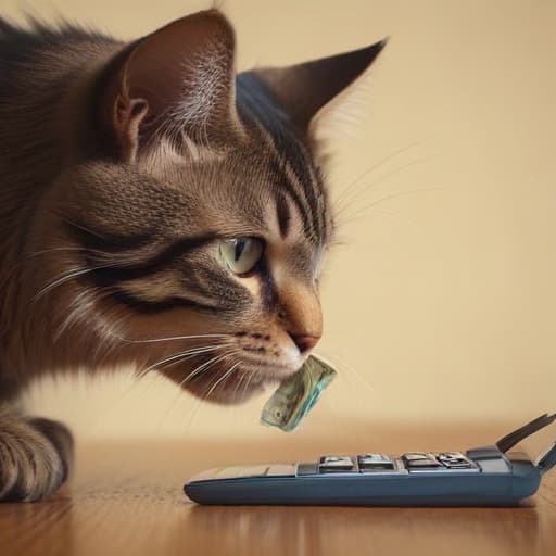 A cat chews a bank card in a realistic, animated picture