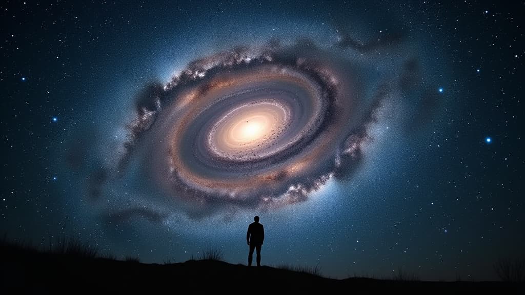  a visually striking image of the milky way galaxy, showcasing its spiral arms filled with billions of stars. hyperrealistic, full body, detailed clothing, highly detailed, cinematic lighting, stunningly beautiful, intricate, sharp focus, f/1. 8, 85mm, (centered image composition), (professionally color graded), ((bright soft diffused light)), volumetric fog, trending on instagram, trending on tumblr, HDR 4K, 8K