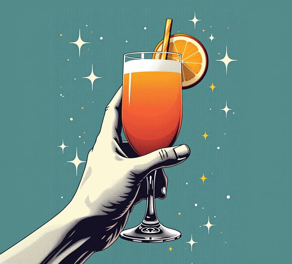  a hand holding a celebration drink. modern halftone collage design element