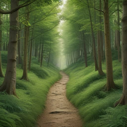 Illustrated image of a green forest with a path