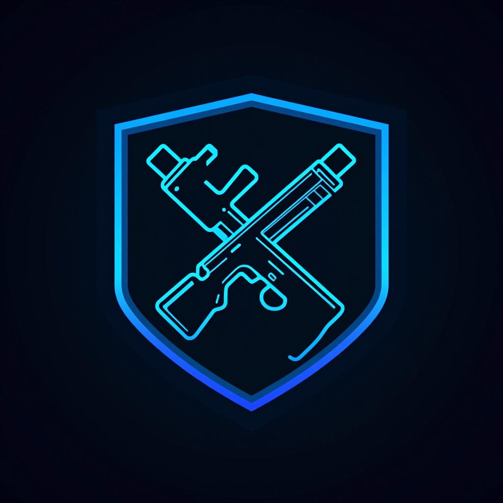  design a logo, esports logo, guns theme, black and blue color