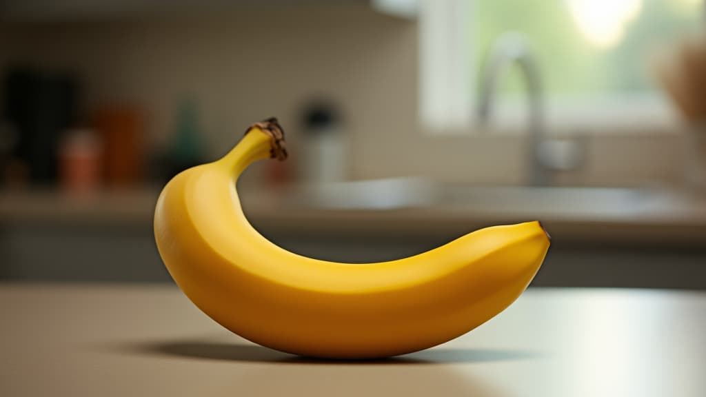  a banana is sitting on a countertop