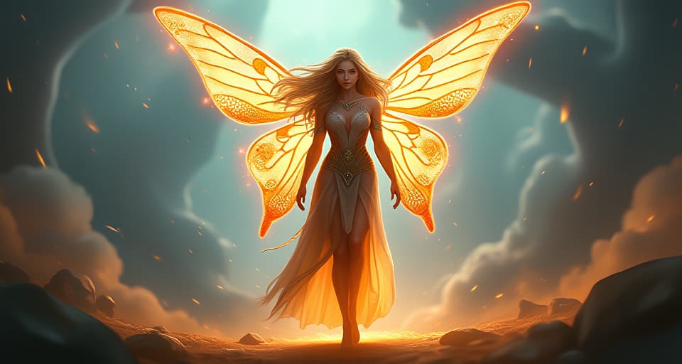  a warrior fairy standing unflinching as magical bursts of energy strike around her. the bright, ethereal setting showcases her unwavering stance. ethereal setting, magical energy, solid stance.. the style is digital art illustration,highly detailed, whimsical,magical, dreamlike atmosphere, realism and fantasy blend, smooth, glossy textures,luminous quality, wonder and enchantment.