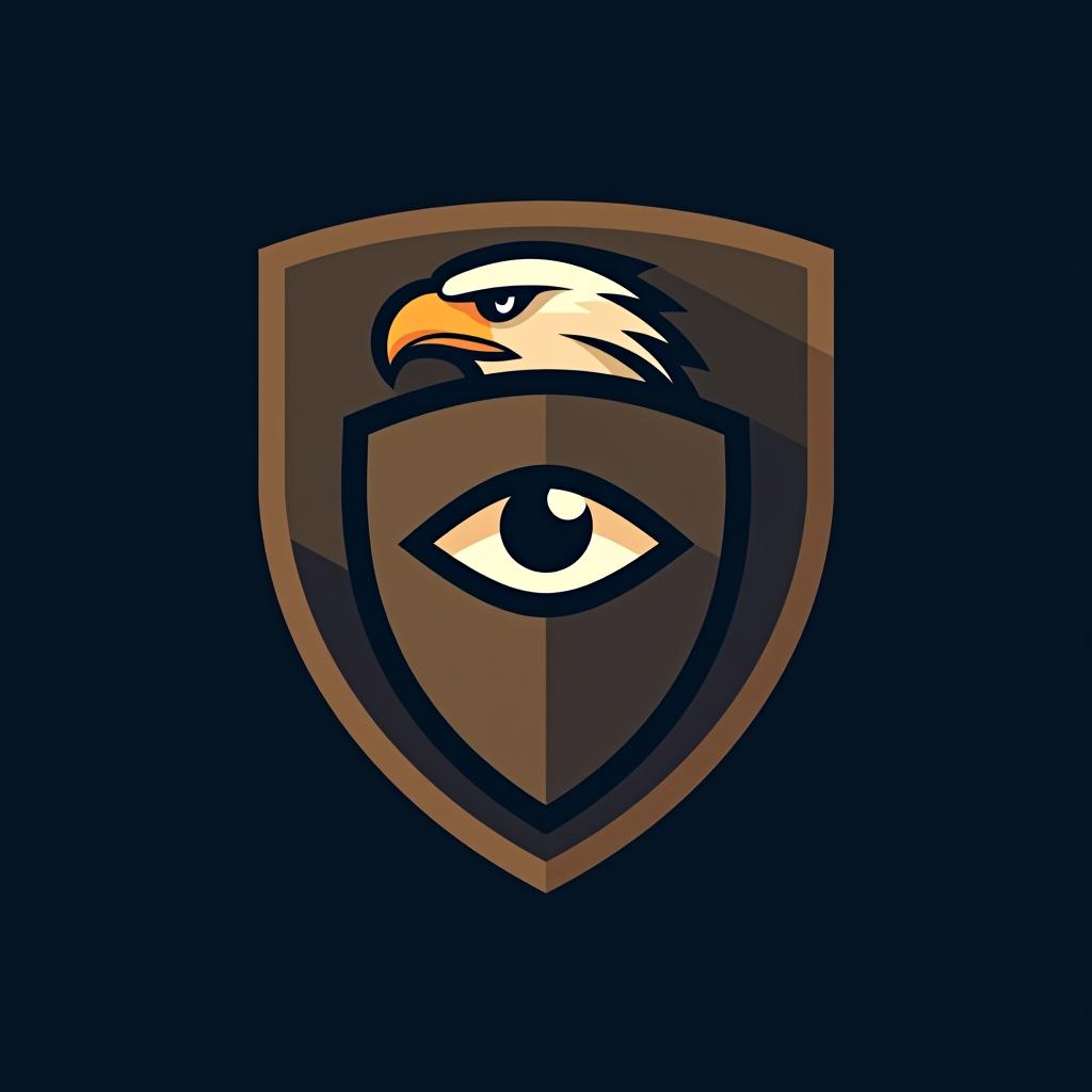  design a logo, create an emblem logo using an eagle’s eye and a shield, emphasizing the company’s focus on vigilance and protection.