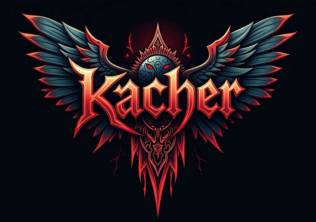  a dark art, street style logo for band called "kacher", rock feelinghyper detail, intricate details, sharp focus, high resolution, 8k, ultra detailed, vib