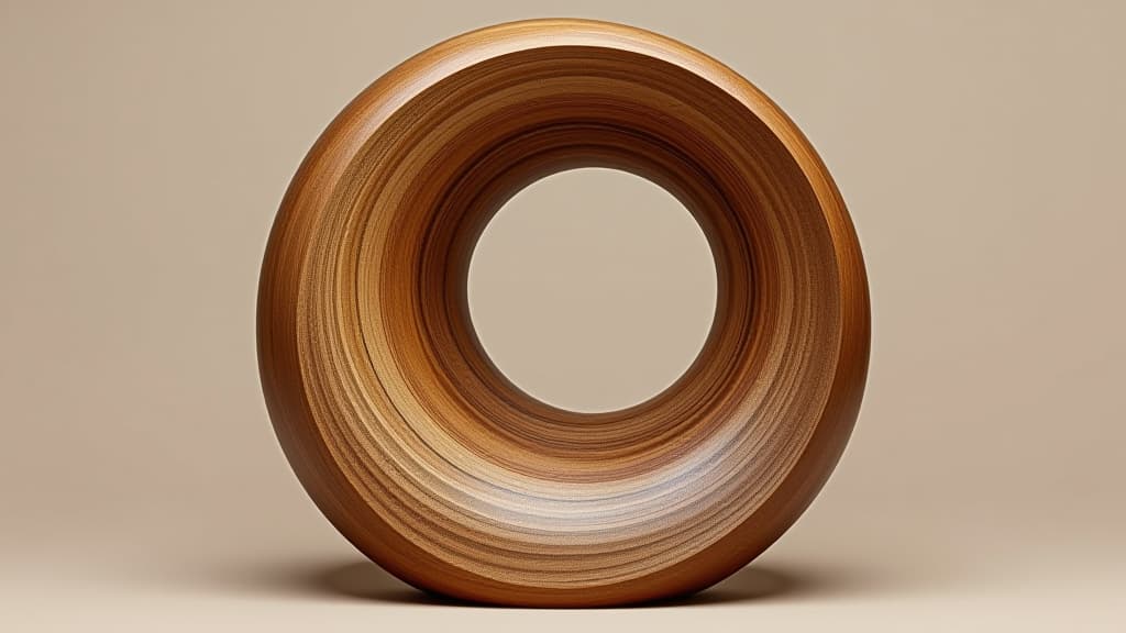  a wooden sculpture with a spiral shape and a hole in the middle