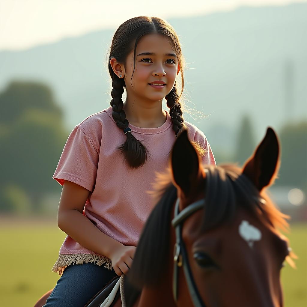  a girl with braids on a horse who looks like me.