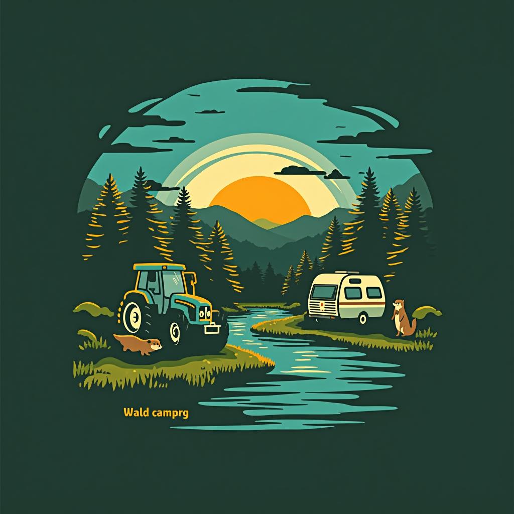  design a logo, für einen campingplatz. zelt,wohnwagen, ein otter,ein alpaka, traktor,wald und see. der name des campingplatz, wald camping schwarzheide am südsee