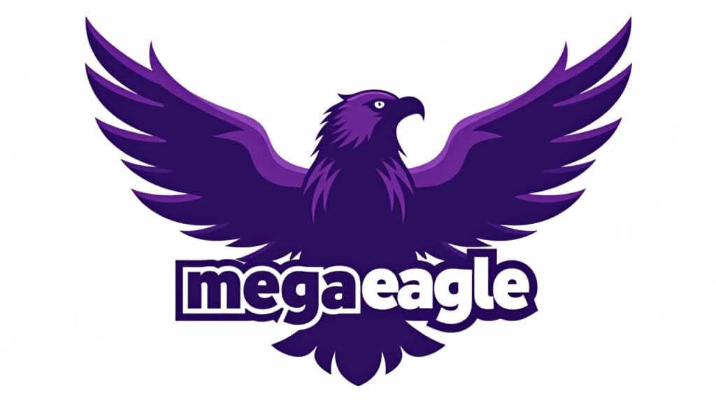  design a logo un aigle royal qui crie, couleur violet, with the text 'mega eagle esports '.