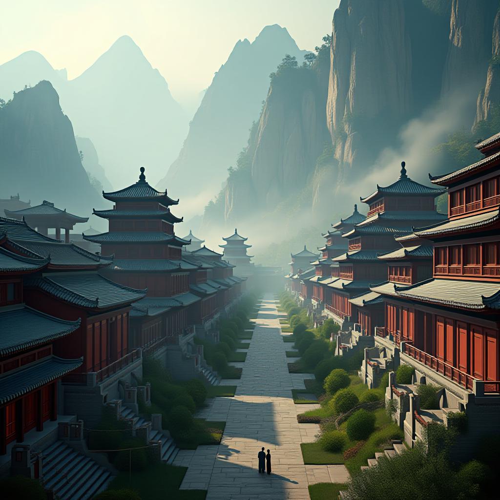  a visual of what a place in northwestern china looked like during the tang dynasty. the visual should include a lot of historical and cultural elements. it should also be a city view. hyperrealistic, full body, detailed clothing, highly detailed, cinematic lighting, stunningly beautiful, intricate, sharp focus, f/1. 8, 85mm, (centered image composition), (professionally color graded), ((bright soft diffused light)), volumetric fog, trending on instagram, trending on tumblr, HDR 4K, 8K