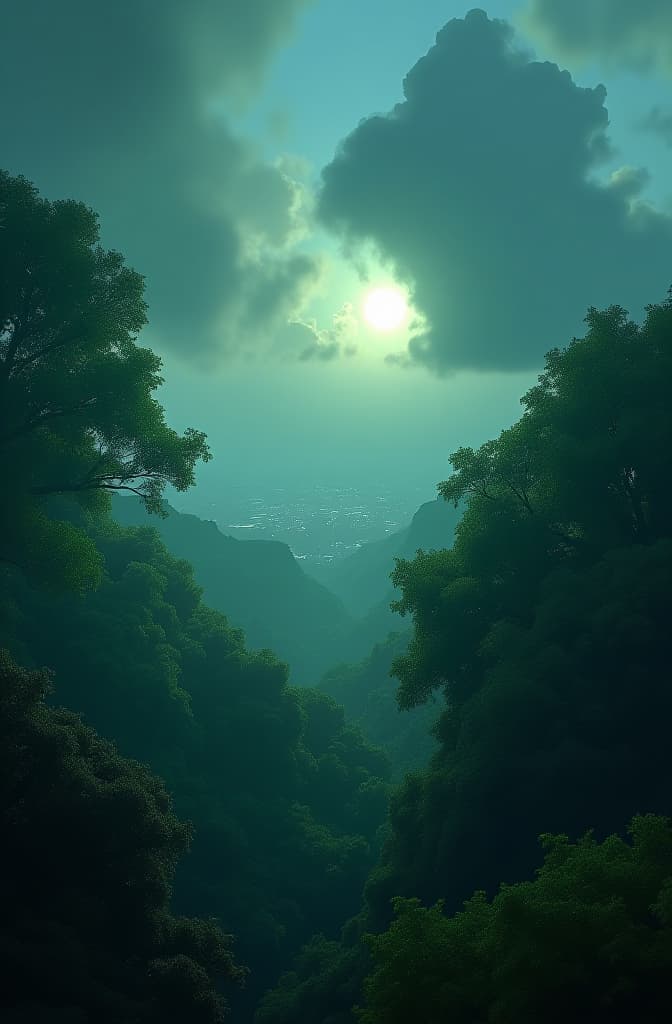  un fondo de un bosque verde con luz suave filtrándose entre los árboles, night clouds, above city, atmospheric lighting, octane render a fantasy digital painting by james gurney, trending on artstation, hyperrealistic, realistic, photorealistic, dynamic lighting, highly detailed, cinematic landscape, studio lighting hyperrealistic, full body, detailed clothing, highly detailed, cinematic lighting, stunningly beautiful, intricate, sharp focus, f/1. 8, 85mm, (centered image composition), (professionally color graded), ((bright soft diffused light)), volumetric fog, trending on instagram, trending on tumblr, HDR 4K, 8K