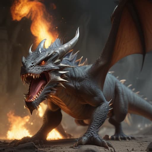 Brazilian realistic, dangerous and angry dragon spilling fire