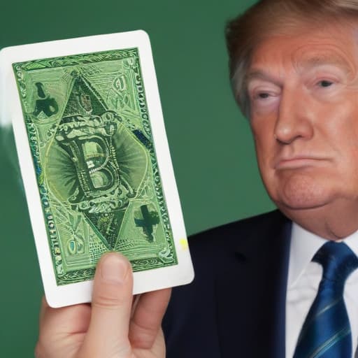 Draw an ace card With cannabis, bitcoin and donald trump face on it