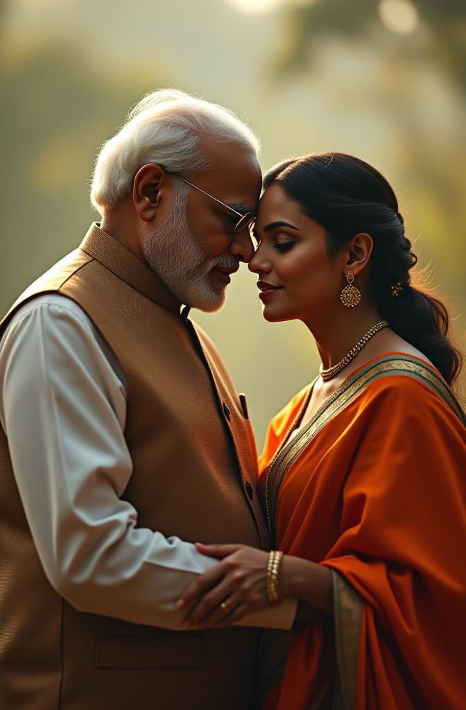  narendra modi with priyanka chopra hyperrealistic, full body, detailed clothing, highly detailed, cinematic lighting, stunningly beautiful, intricate, sharp focus, f/1. 8, 85mm, (centered image composition), (professionally color graded), ((bright soft diffused light)), volumetric fog, trending on instagram, trending on tumblr, HDR 4K, 8K