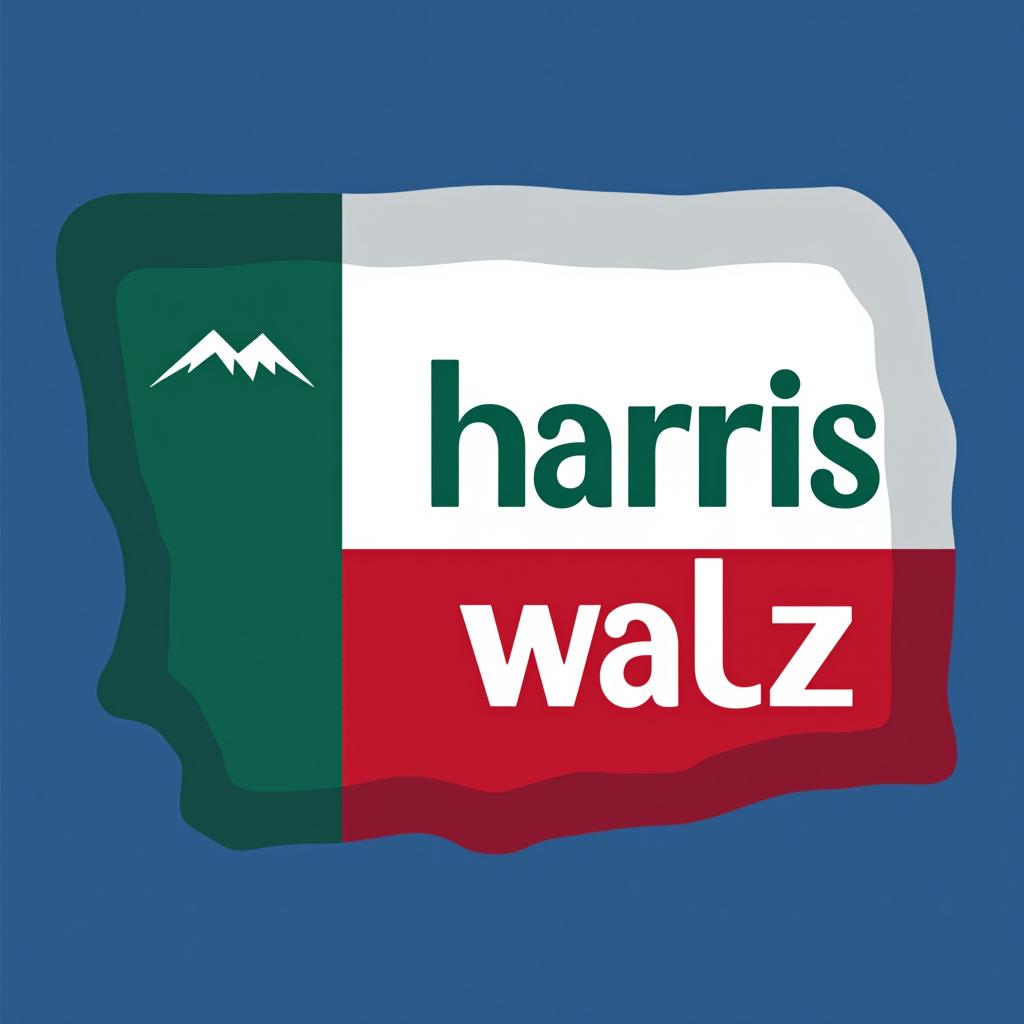  a tshirt design inspired by the washington state flag. the left side features a green vertical stripe with a large mountain in the center. the right side is divided into two horizontal sections: the top section is white with the text 'washington for' in bold, green, uppercase letters, and the bottom section is red with the text 'harris walz 2024' in bold, white, uppercase letters. the overall layout is clean and straightforward, with a clear and patriotic color scheme of blue, white, and red.