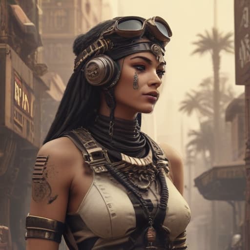 Dieselpunk Egypt in Cyberpunk style with Binary background