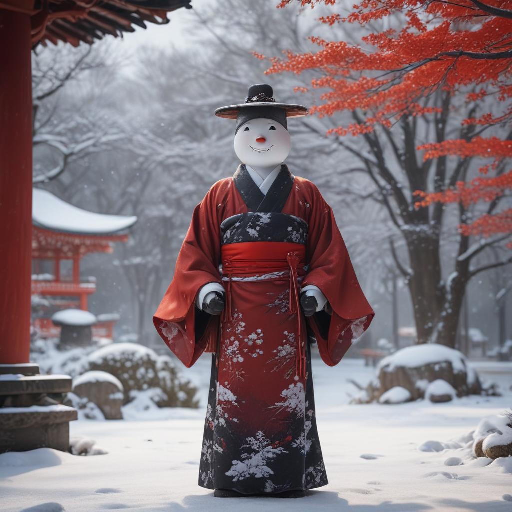 ((masterpiece)),(((best quality))), 8k, high detailed, ultra detailed, 目黒蓮 SNOW MAN, a serene winter landscape, snow covered trees, a figure in a traditional Japanese kimono, a red temple in the background, soft natural lighting hyperrealistic, full body, detailed clothing, highly detailed, cinematic lighting, stunningly beautiful, intricate, sharp focus, f/1. 8, 85mm, (centered image composition), (professionally color graded), ((bright soft diffused light)), volumetric fog, trending on instagram, trending on tumblr, HDR 4K, 8K