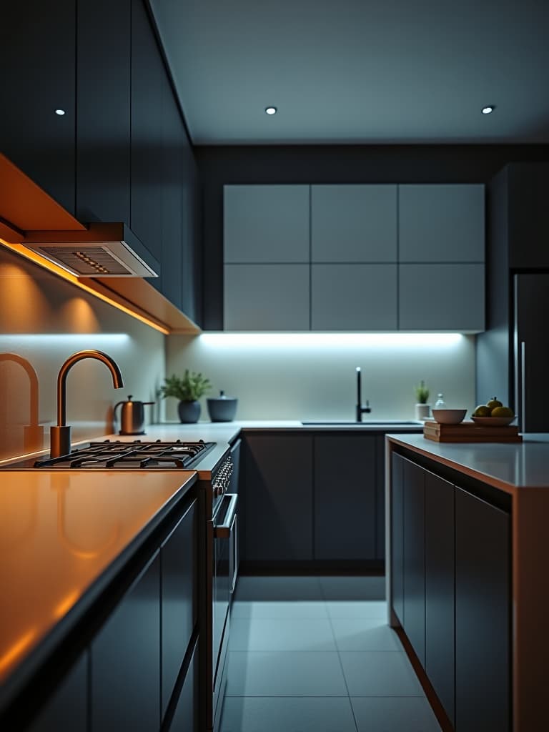  high quality portrait photo of a modern kitchen with voice activated faucets, smart lighting systems, and a central hub controlling various appliances hyperrealistic, full body, detailed clothing, highly detailed, cinematic lighting, stunningly beautiful, intricate, sharp focus, f/1. 8, 85mm, (centered image composition), (professionally color graded), ((bright soft diffused light)), volumetric fog, trending on instagram, trending on tumblr, HDR 4K, 8K