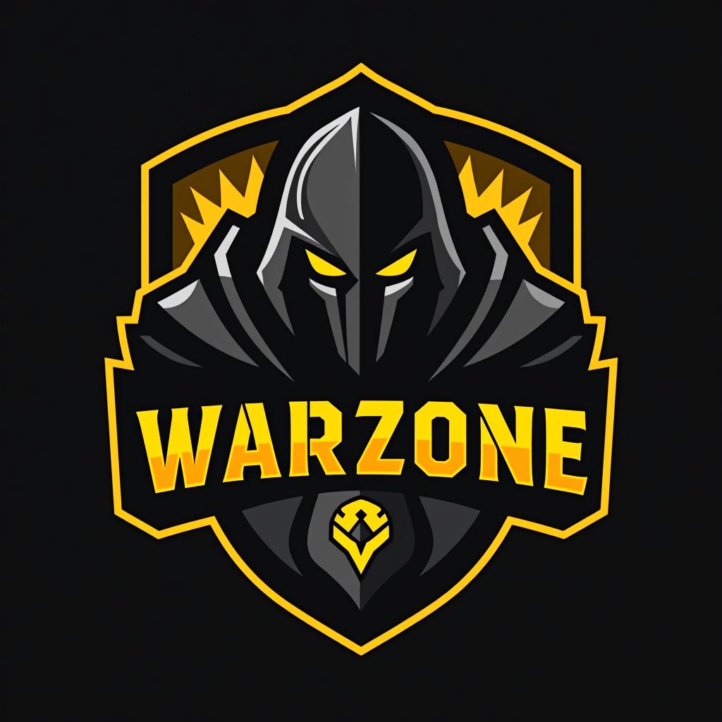  design a logo, esports logo, warrior theme, with text ‘warzone’, black and yellow color