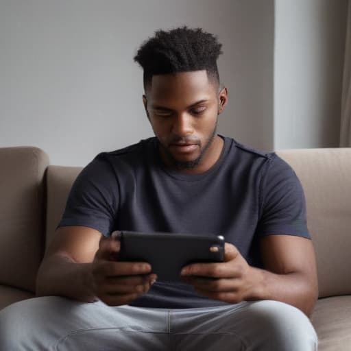 Dark skin guy on a gaming chair playing games on a tablet