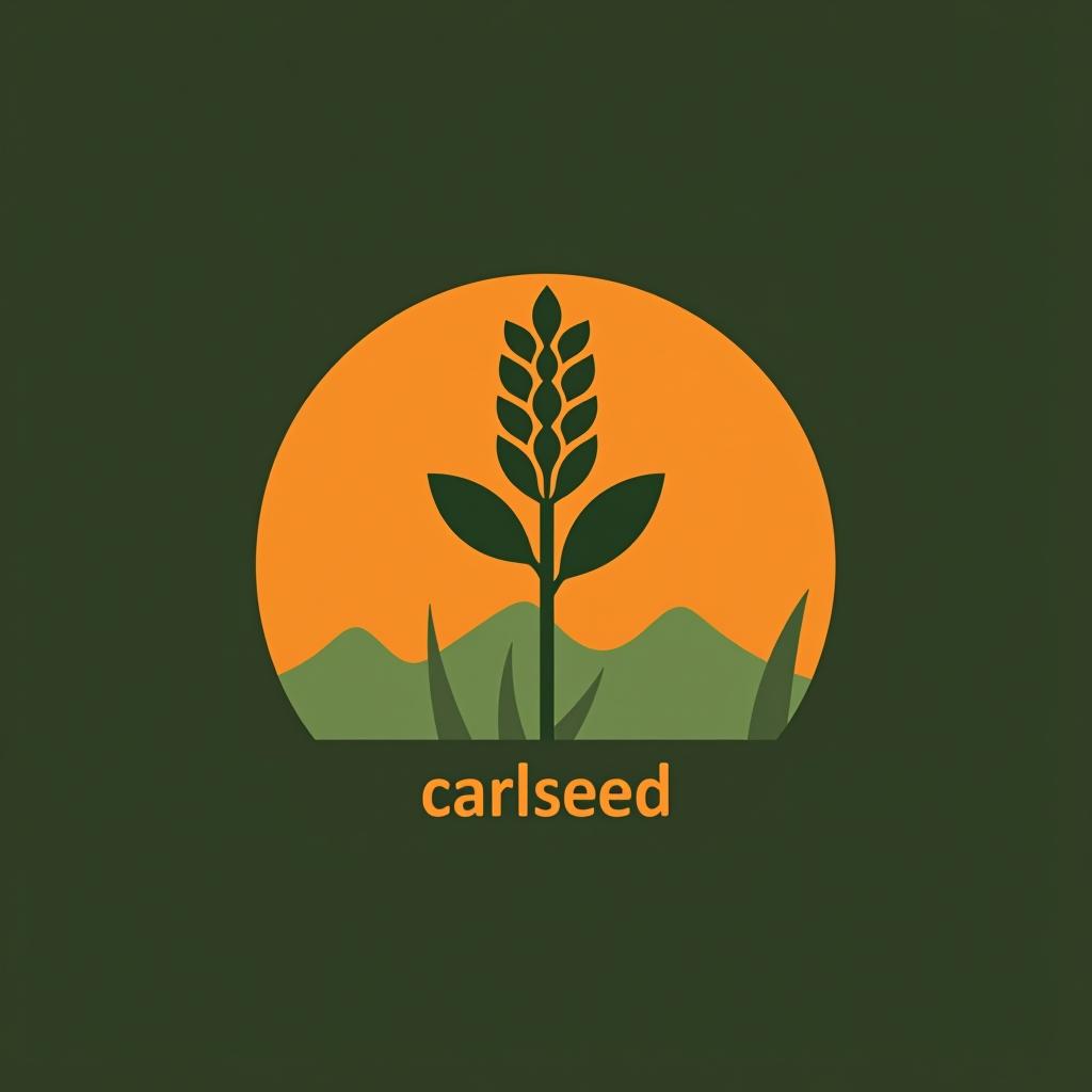  design a logo, in a minimalism style. logotipo de nombre “carlseed” con una planta de maíz. con eslogan “ por amor al campo” en colores verdes y naranjas , with the text 'carlseed'.