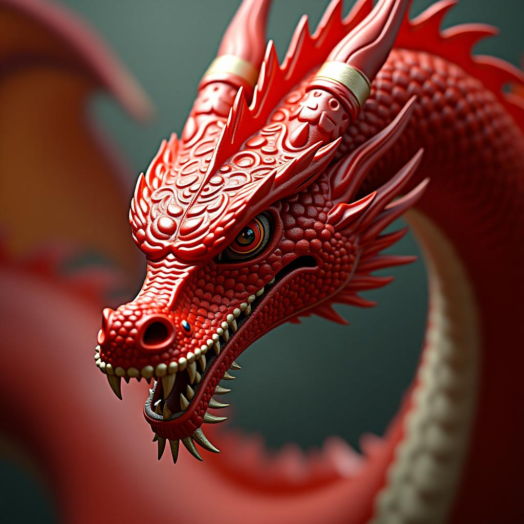  make an image of a close up picture of a big red dragon