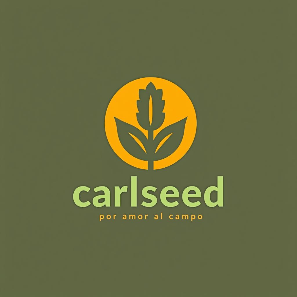  design a logo, in a minimalism style. logotipo de nombre “carlseed” con una planta de maíz. con eslogan “ por amor al campo” en colores verdes y naranjas , with the text 'carlseed'.