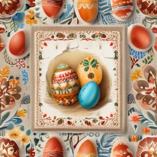 Draw a postcard for Easter. With Ukrainians and Italian motifs. With colored eggs.