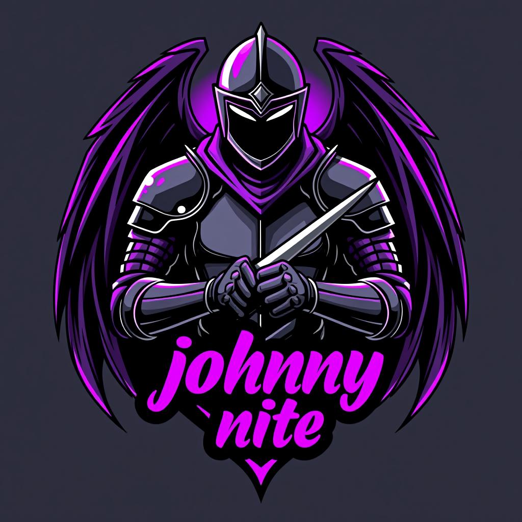  design a logo, in a realism style. knight black and purple graffiti, with the text 'johnny nite '.