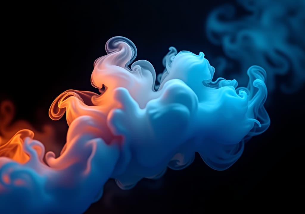  abstract blue, white and orange smoke cloud on black background, abstract , smoke , cloud , art