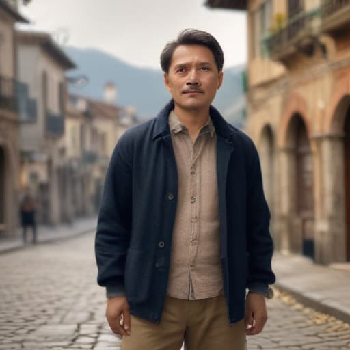 I am a middle-aged Chinese man, 1.7 meters tall, wearing casual clothes, traveling in a small town with baroque style in Italy, and the scenery behind me should be clear. hyperrealistic, full body, detailed clothing, highly detailed, cinematic lighting, stunningly beautiful, intricate, sharp focus, f/1. 8, 85mm, (centered image composition), (professionally color graded), ((bright soft diffused light)), volumetric fog, trending on instagram, trending on tumblr, HDR 4K, 8K