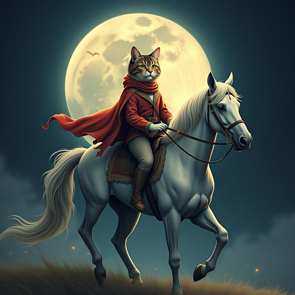  a cat riding a horse, hand drawn, on the moon, light coming from studio light, hdr 4k hyperrealistic, full body, detailed clothing, highly detailed, cinematic lighting, stunningly beautiful, intricate, sharp focus, f/1. 8, 85mm, (centered image composition), (professionally color graded), ((bright soft diffused light)), volumetric fog, trending on instagram, trending on tumblr, HDR 4K, 8K