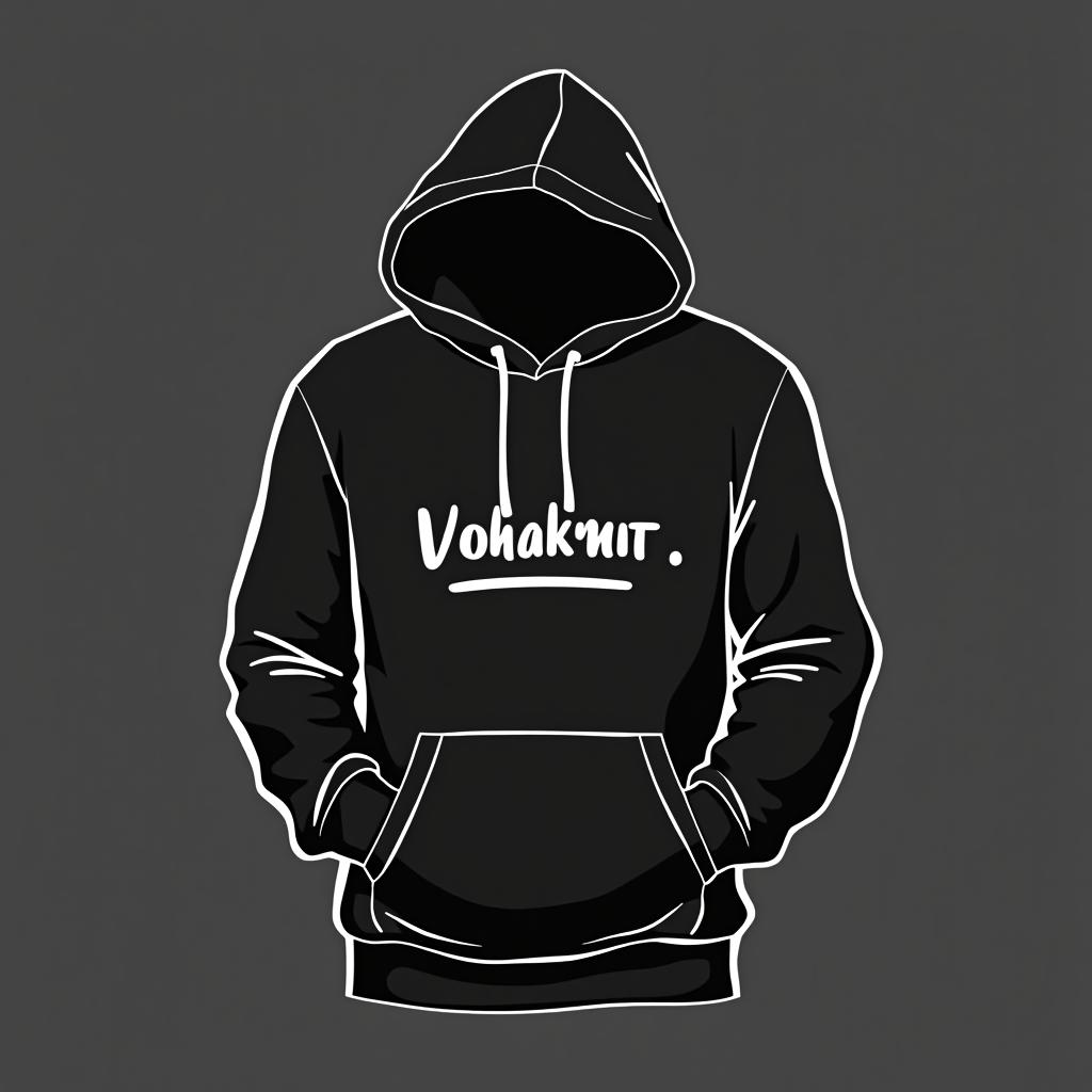  clothing logo with name vohakni.to with hoodie minimalist simple logo, (logo:1.15), black and white, hq, hightly detailed, 4k