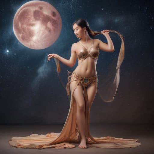 Asian beautiful lady in loin cloth in Mythological style with Space background