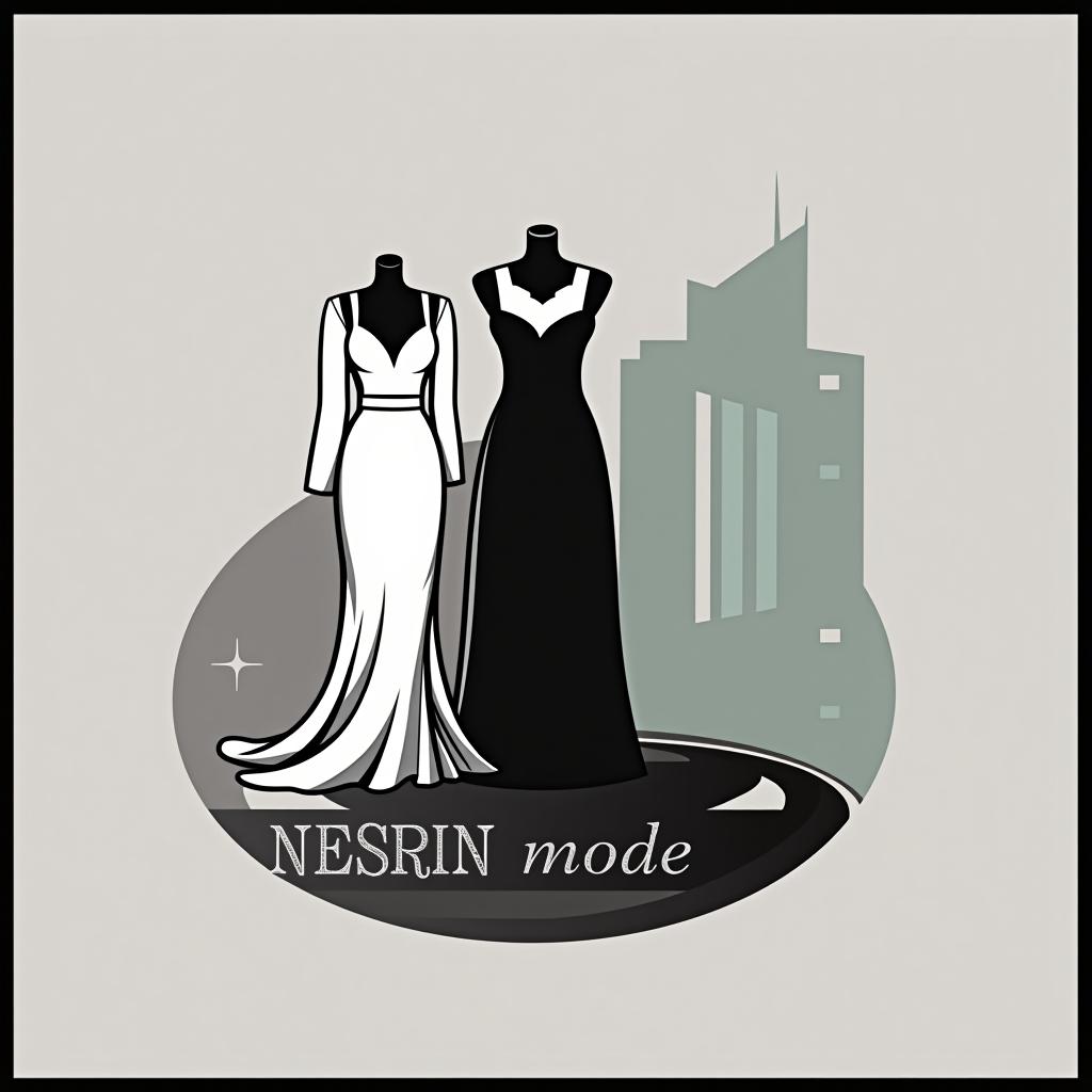  design a logo, n m logo nesrin mode mit kleidern schwarz weiß elegant dubai auffällig , with the text 'nesrin mode '.