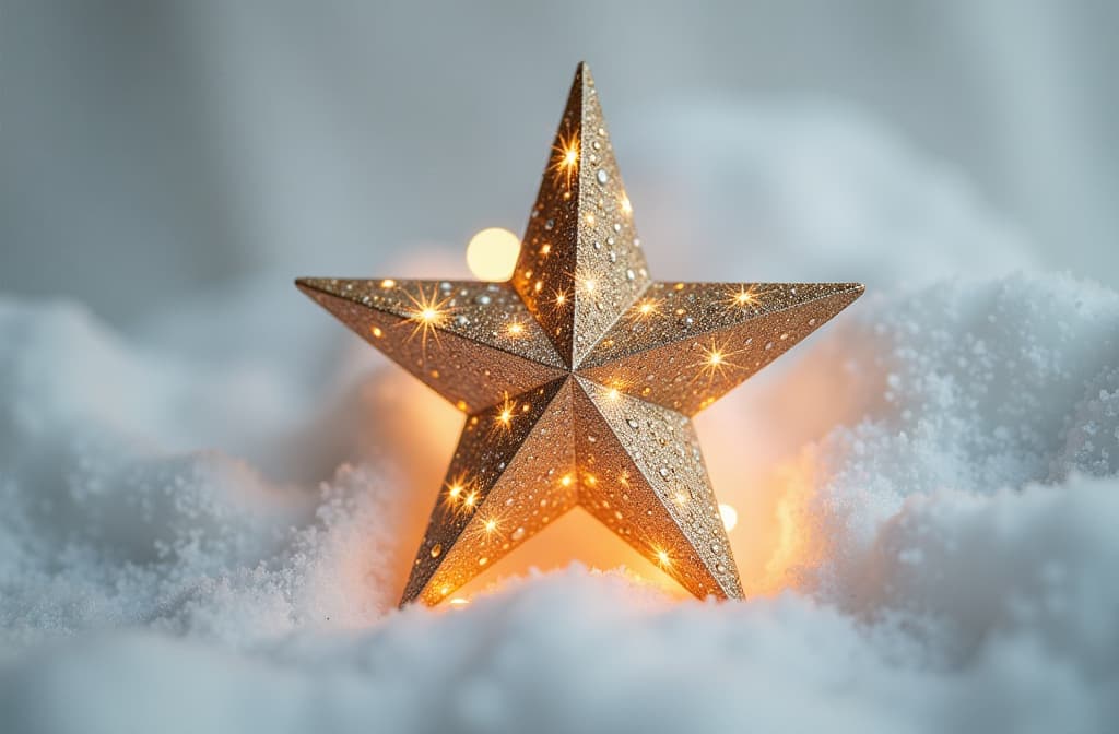  professional detailed photography, christmas star on white background ar 3:2, (muted colors, dim colors, soothing tones), (vsco:0.3)