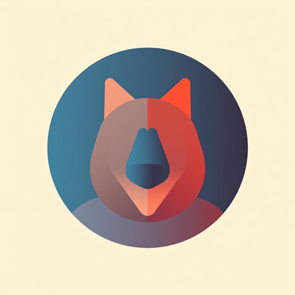  design a logo, minimalistic logo of a cat, blue and red background