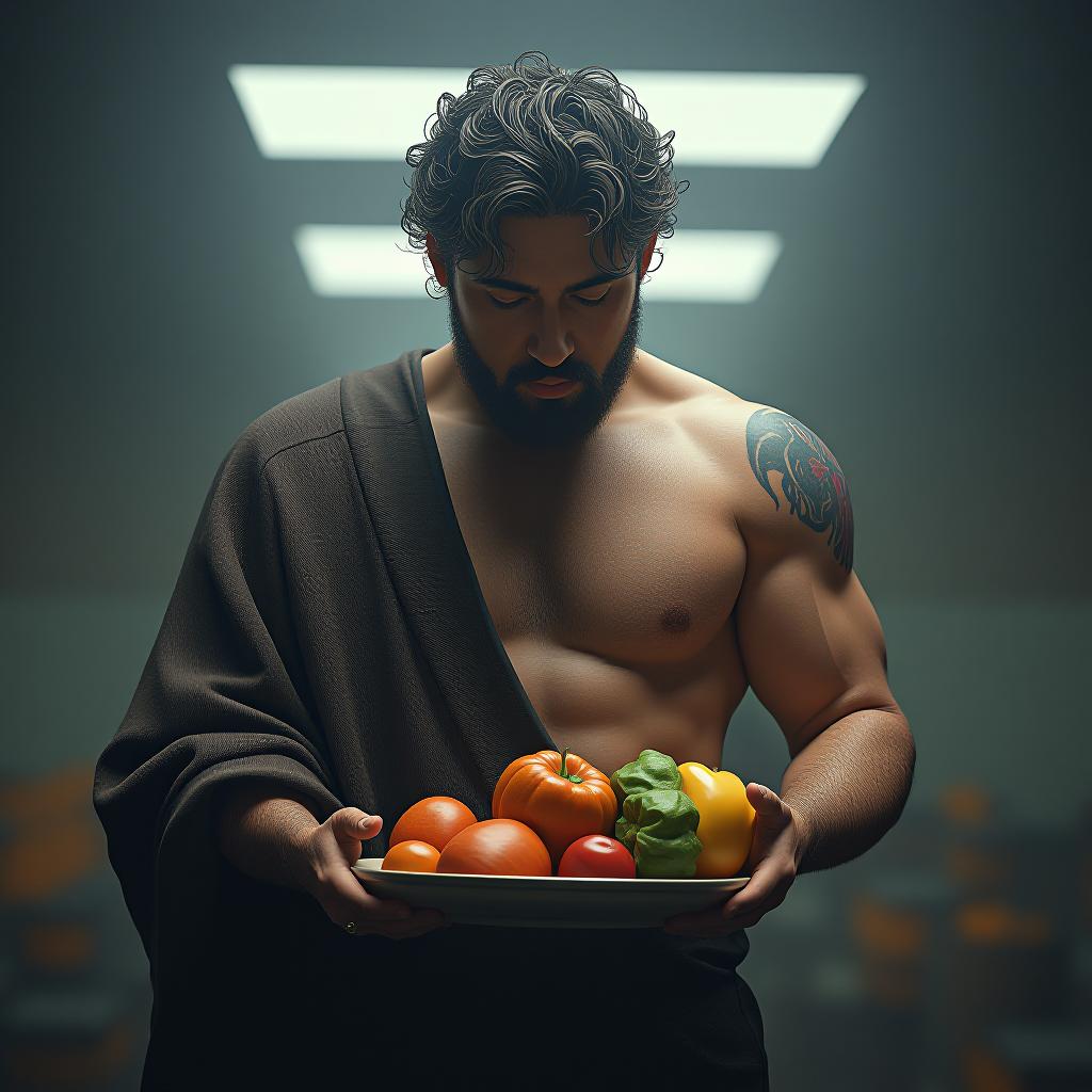  proper nutrition hyperrealistic, full body, detailed clothing, highly detailed, cinematic lighting, stunningly beautiful, intricate, sharp focus, f/1. 8, 85mm, (centered image composition), (professionally color graded), ((bright soft diffused light)), volumetric fog, trending on instagram, trending on tumblr, HDR 4K, 8K