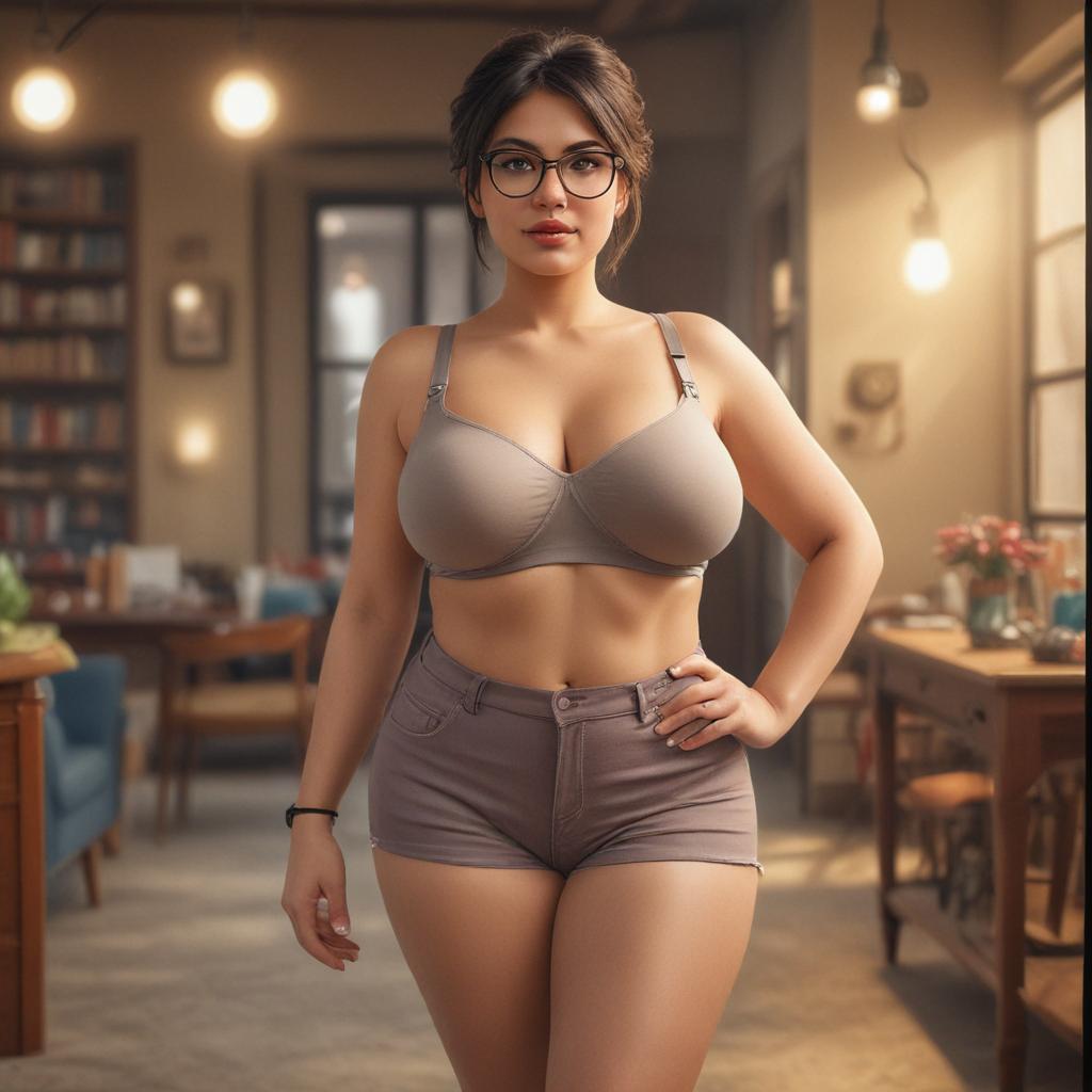 Cartoon character with pair glasses pair glasses Creat beautiful, lovely, sexiest big breast, sexiest big butt, horny, short hair, creative, detailed, perfume, beloved, wild, fat, pure, chubby, waring short, Indian girls, background add more girls. hyperrealistic, full body, detailed clothing, highly detailed, cinematic lighting, stunningly beautiful, intricate, sharp focus, f/1. 8, 85mm, (centered image composition), (professionally color graded), ((bright soft diffused light)), volumetric fog, trending on instagram, trending on tumblr, HDR 4K, 8K