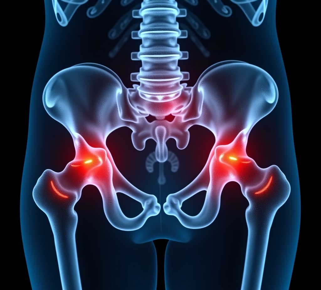  abstract x ray of a hip joint with geometric patterns